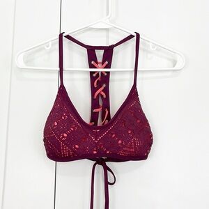 Becca Small Burgundy, Pink Racerback Halter Lace Swim Bikini Top